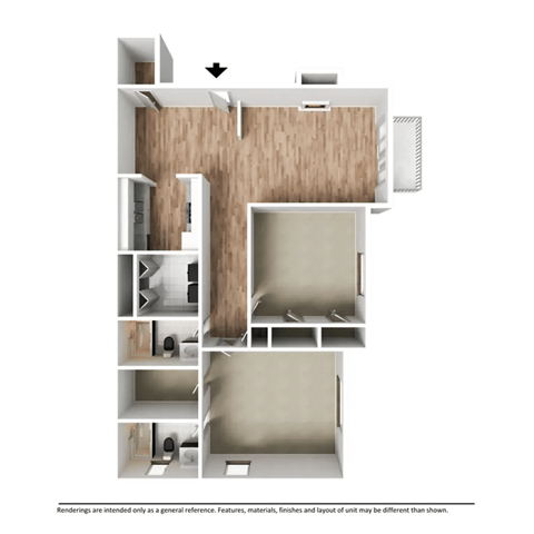 Floor plan for 2 beds, 2 baths, 1093 sqft
